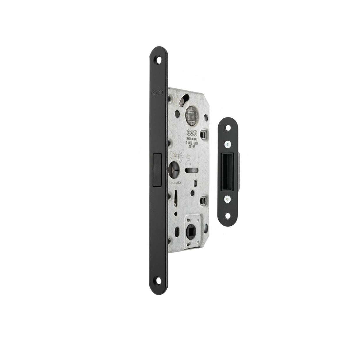 Quality image of AGB Polaris 2XT Magnetic Bathroom Lock with adjustable strikeplate 35mm backset - Matt Black | Sku. agb2xt25wcmb | available from Trade Door Handles.