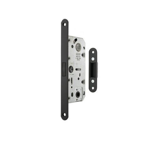 Quality image of AGB Polaris 2XT Magnetic Bathroom Lock with adjustable strikeplate 35mm backset - Matt Black | Sku. agb2xt25wcmb | available from Trade Door Handles.