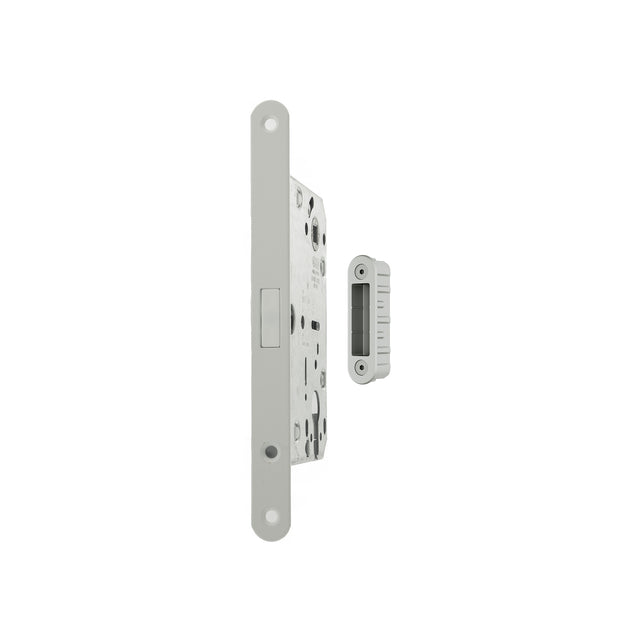 Quality image of AGB Polaris 2XT Magnetic Euro Profile Sashlock 60mm backset with strike plates for ALU doors - White | Sku. agb2xtewh-alu | available from Trade Door Handles.