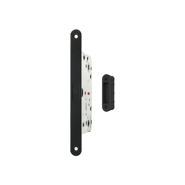Quality image of AGB Polaris 2XT Magnetic Bathroom Lock 60mm backset with strike plates for ALU doors - Matt Black | Sku. agb2xtwcmb-alu | available from Trade Door Handles.