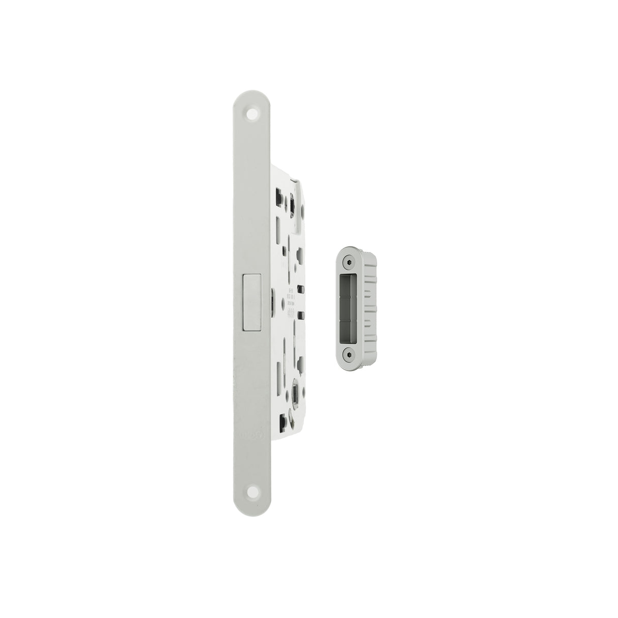 Quality image of AGB Polaris 2XT Magnetic Bathroom Lock 60mm backset with strike plates for ALU doors - White | Sku. agb2xtwcwh-alu | available from Trade Door Handles.