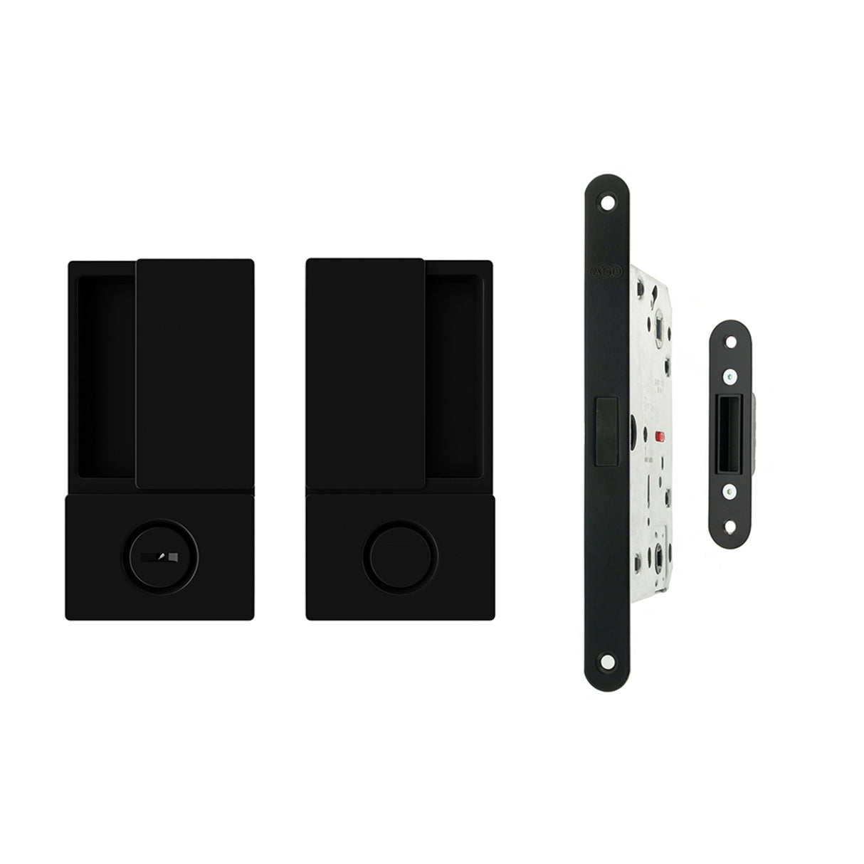 Quality image of AGB Wave Flush Door Handle & Bathroom Lock Set - Matt Black | Sku. agbwbmb | available from Trade Door Handles.