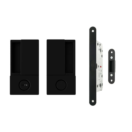 Quality image of AGB Wave Flush Door Handle & Bathroom Lock Set - Matt Black | Sku. agbwbmb | available from Trade Door Handles.