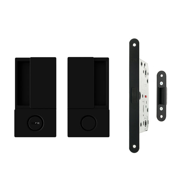 Quality image of AGB Wave Flush Door Handle & Bathroom Lock Set - Matt Black | Sku. agbwbmb | available from Trade Door Handles.