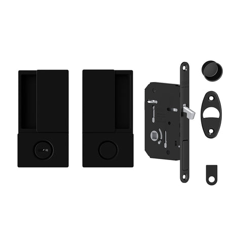 Quality image of AGB Wave Flush Pocket Door Handle & Bathroom Lock Set - Matt Black | Sku. agbwbpdmb | available from Trade Door Handles.