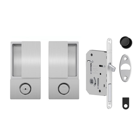 Quality image of AGB Wave Flush Pocket Door Handle & Bathroom Lock Set - Satin Chrome | Sku. agbwbpdsc | available from Trade Door Handles.