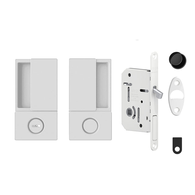 Quality image of AGB Wave Flush Pocket Door Handle & Bathroom Lock Set - White | Sku. agbwbpdwh | available from Trade Door Handles.