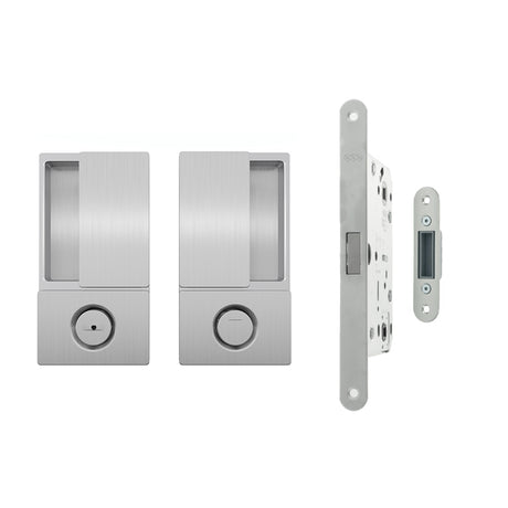 Quality image of AGB Wave Flush Door Handle & Bathroom Lock Set - Satin Chrome | Sku. agbwbsc | available from Trade Door Handles.