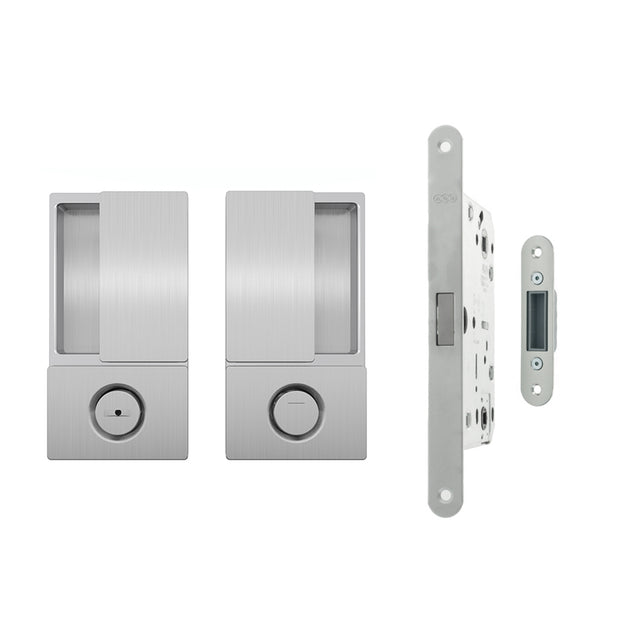 Quality image of AGB Wave Flush Door Handle & Bathroom Lock Set - Satin Chrome | Sku. agbwbsc | available from Trade Door Handles.