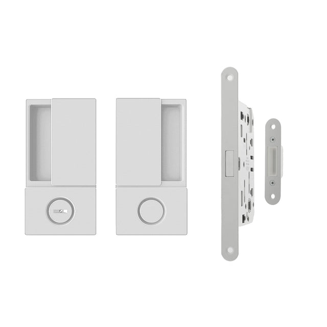 Quality image of AGB Wave Flush Door Handle & Bathroom Lock Set - White | Sku. agbwbwh | available from Trade Door Handles.