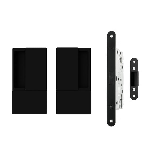 Quality image of AGB Wave Flush Door Handle & Euro Profile Lock Set - Matt Black | Sku. agbwemb | available from Trade Door Handles.