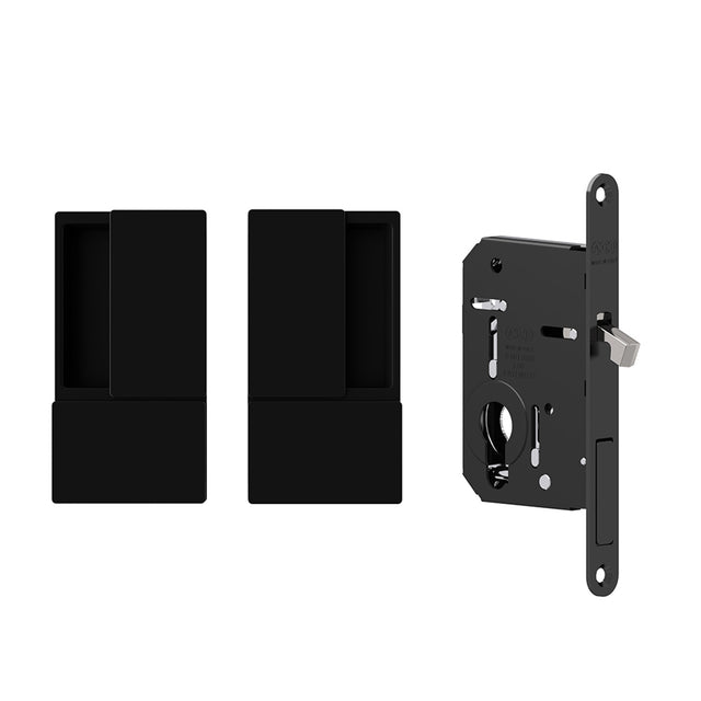 Quality image of AGB Wave Flush Pocket Door Handle & Euro Profile Lock Set - Matt Black | Sku. agbwepdmb | available from Trade Door Handles.