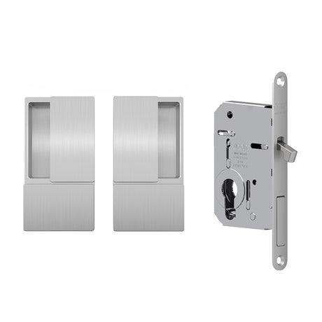Quality image of AGB Wave Flush Pocket Door Handle & Euro Profile Lock Set - Satin Chrome | Sku. agbwepdsc | available from Trade Door Handles.