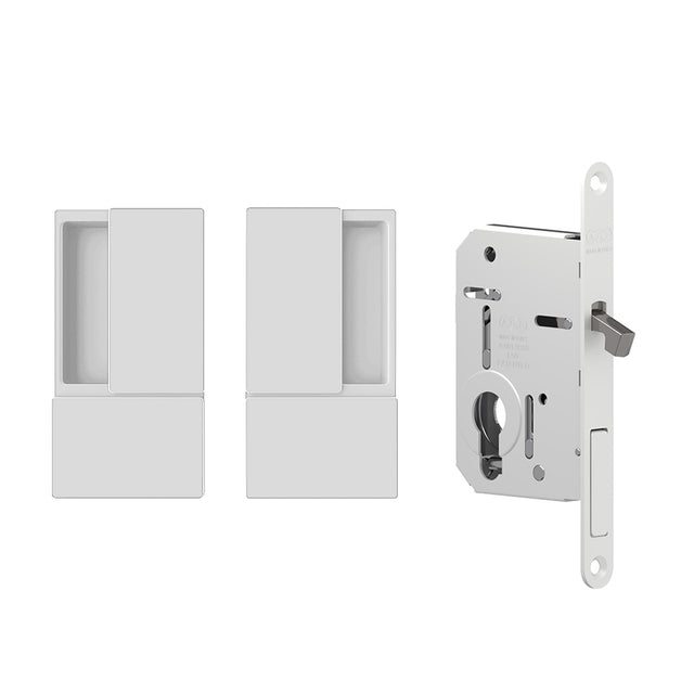 Quality image of AGB Wave Flush Pocket Door Handle & Euro Profile Lock Set - White | Sku. agbwepdwh | available from Trade Door Handles.