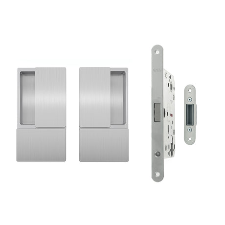 Quality image of AGB Wave Flush Door Handle & Euro Profile Lock Set - Satin Chrome | Sku. agbwesc | available from Trade Door Handles.