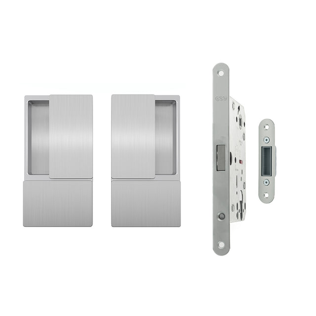 Quality image of AGB Wave Flush Door Handle & Euro Profile Lock Set - Satin Chrome | Sku. agbwesc | available from Trade Door Handles.