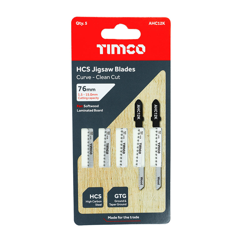 This is an image of Timco - Jigsaw Blades - Wood Cutting - HCS Blades - T101AO T101AO (5 Pieces Pack) AHC12K