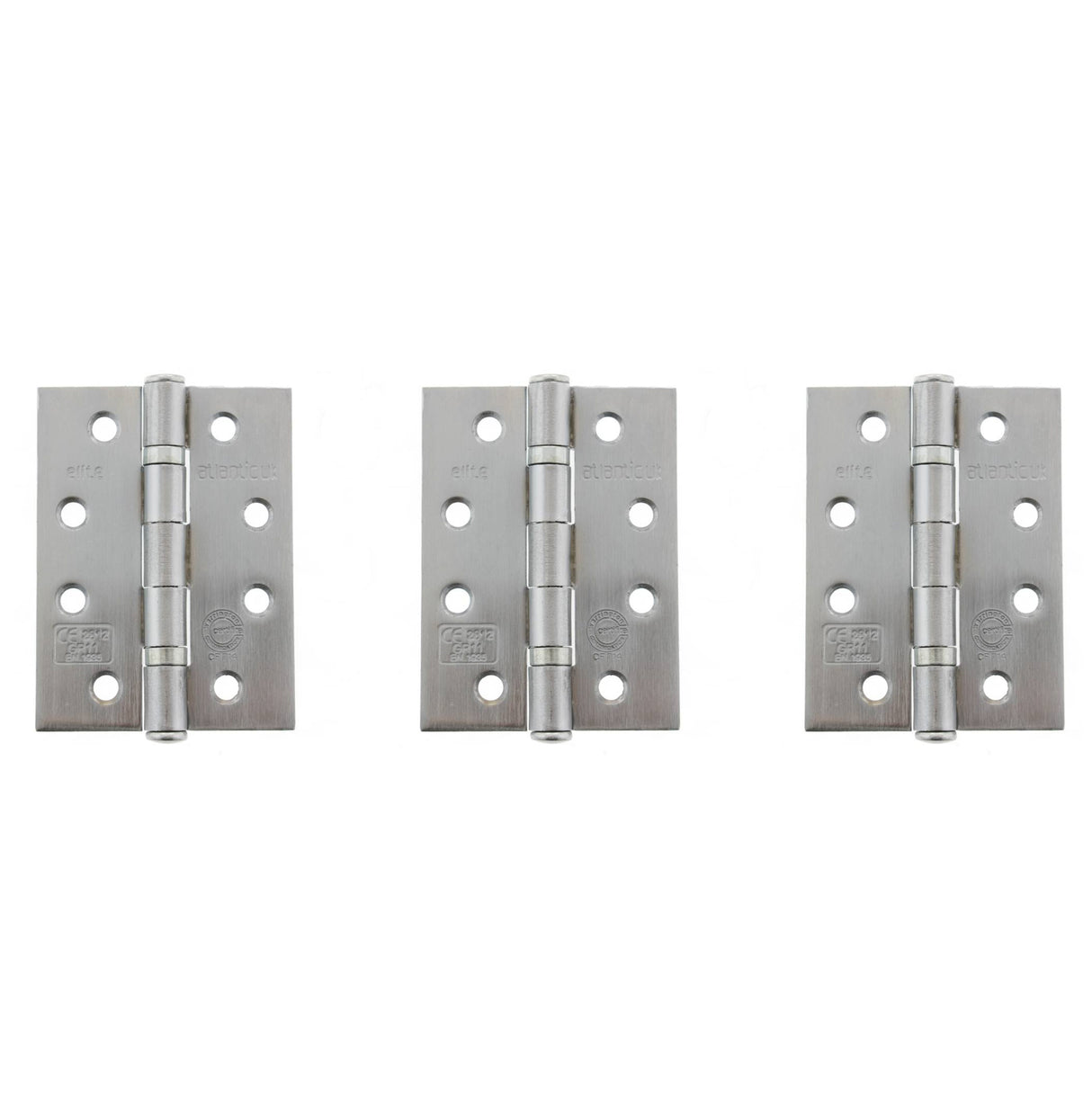 Quality image of Atlantic Ball Bearing Hinges Grade 11 Fire Rated 4" x 3" x 2.5mm set of 3 - Satin Chrome | Sku. ahg111433sc-3 | available from Trade Door Handles.