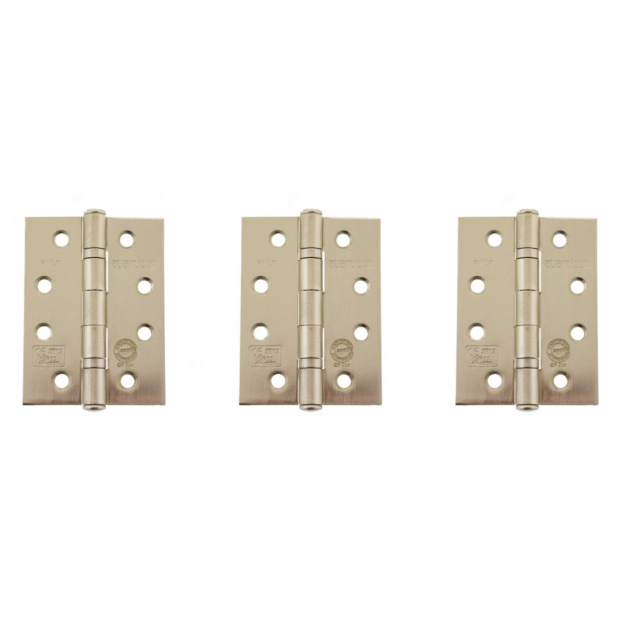 Quality image of Atlantic Ball Bearing Hinges Grade 11 Fire Rated 4" x 3" x 2.5mm set of 3 - Satin Nickel | Sku. ahg111433sn-3 | available from Trade Door Handles.