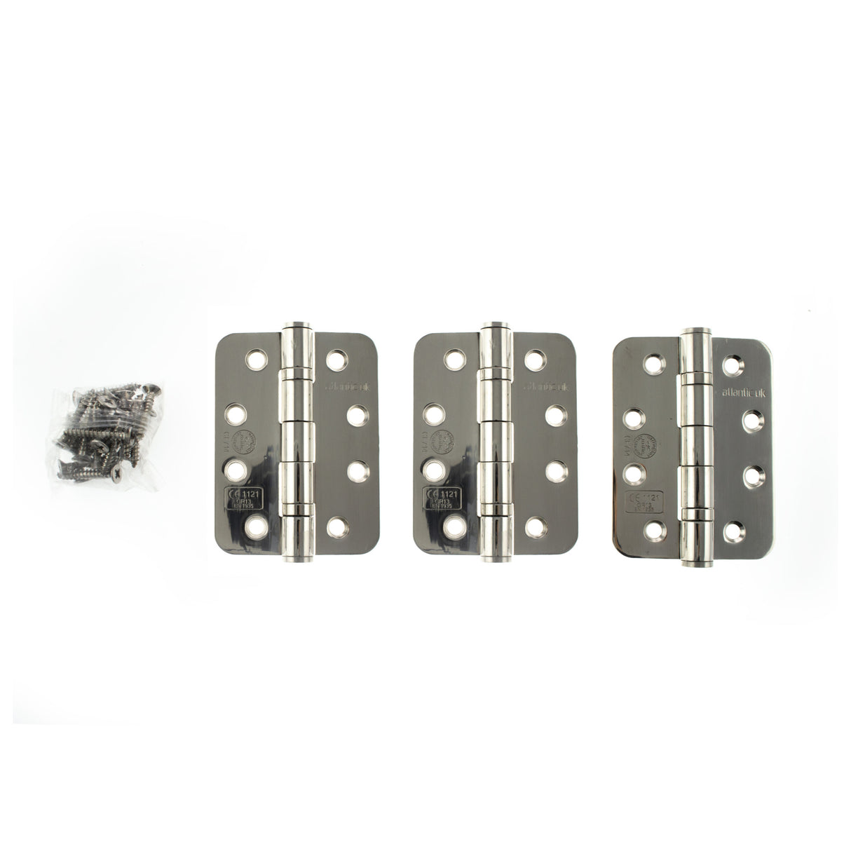 Quality image of Atlantic Radius Corner Ball Bearing Hinges Grade 13 Fire Rated 4" X 3" X 3mm set of 3 - Polished Stainless Steel | Sku. ahr1433pss-3 | available from Trade Door Handles.