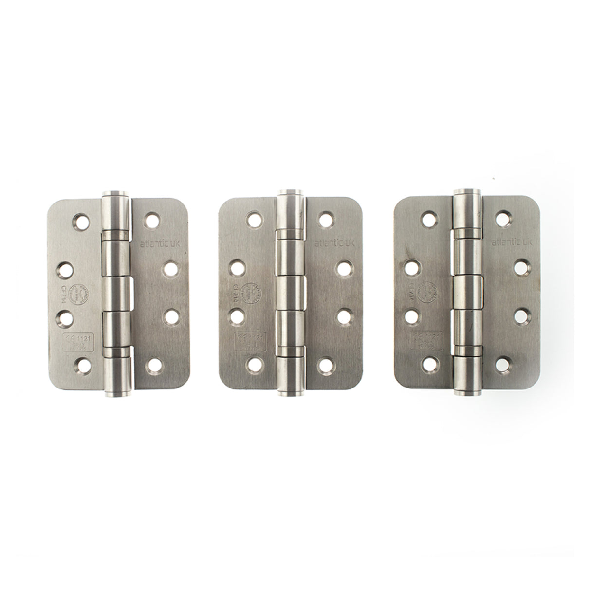 Quality image of Atlantic Radius Corner Ball Bearing Hinges Grade 13 Fire Rated 4" X 3" X 3mm set of 3 - Satin Stainless Steel | Sku. ahr1433sss-3 | available from Trade Door Handles.