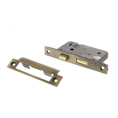 Quality image of Atlantic Bathroom Lock [CE] 3" - Antique Brass | Sku. alkbath3ab | available from Trade Door Handles.