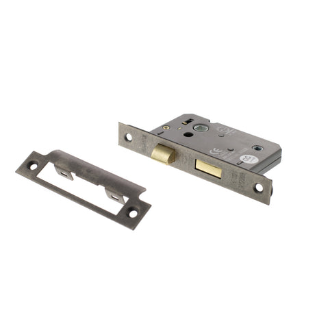 Quality image of Atlantic Bathroom Lock [CE] 3" - Distressed Silver | Sku. alkbath3ds | available from Trade Door Handles.