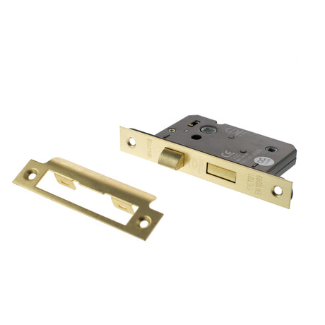 Quality image of Atlantic Bathroom Lock [CE] 3" - Satin Brass | Sku. alkbath3sb | available from Trade Door Handles.