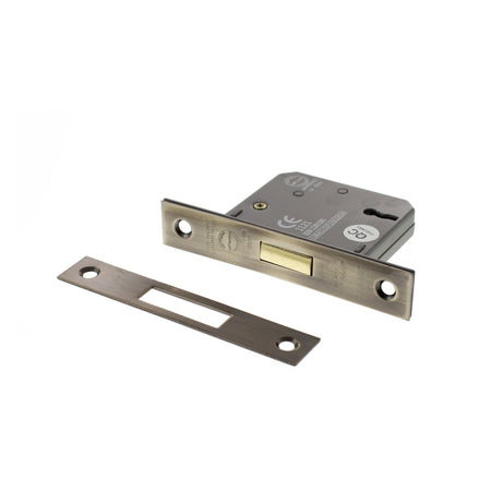 Quality image of Atlantic 3 Lever Key Deadlock [CE] Keyed Alike 2.5" - Antique Brass | Sku. alkdead3lk25abka | available from Trade Door Handles.