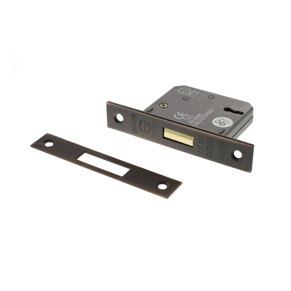 Quality image of Atlantic 3 Lever Key Deadlock [CE] 2.5" - Antique Copper | Sku. alkdead3lk25ac | available from Trade Door Handles.