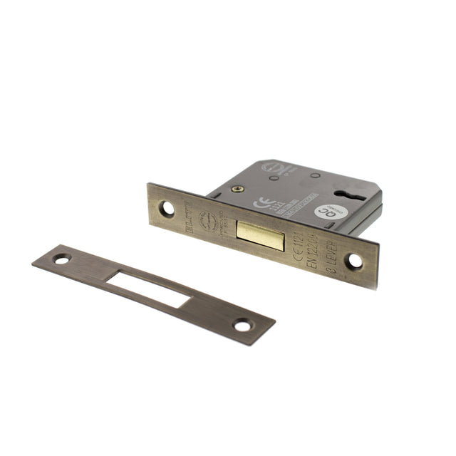 Quality image of Atlantic 3 Lever Key Deadlock [CE] Keyed Alike 2.5" - Matt Antique Brass | Sku. alkdead3lk25mabka | available from Trade Door Handles.