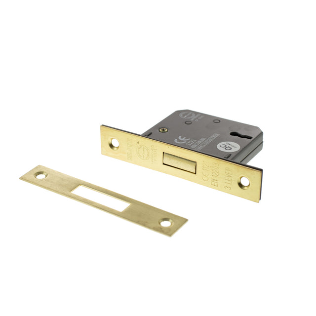 Quality image of Atlantic 3 Lever Key Deadlock [CE] Keyed Alike 2.5" - Satin Brass | Sku. alkdead3lk25sbka | available from Trade Door Handles.