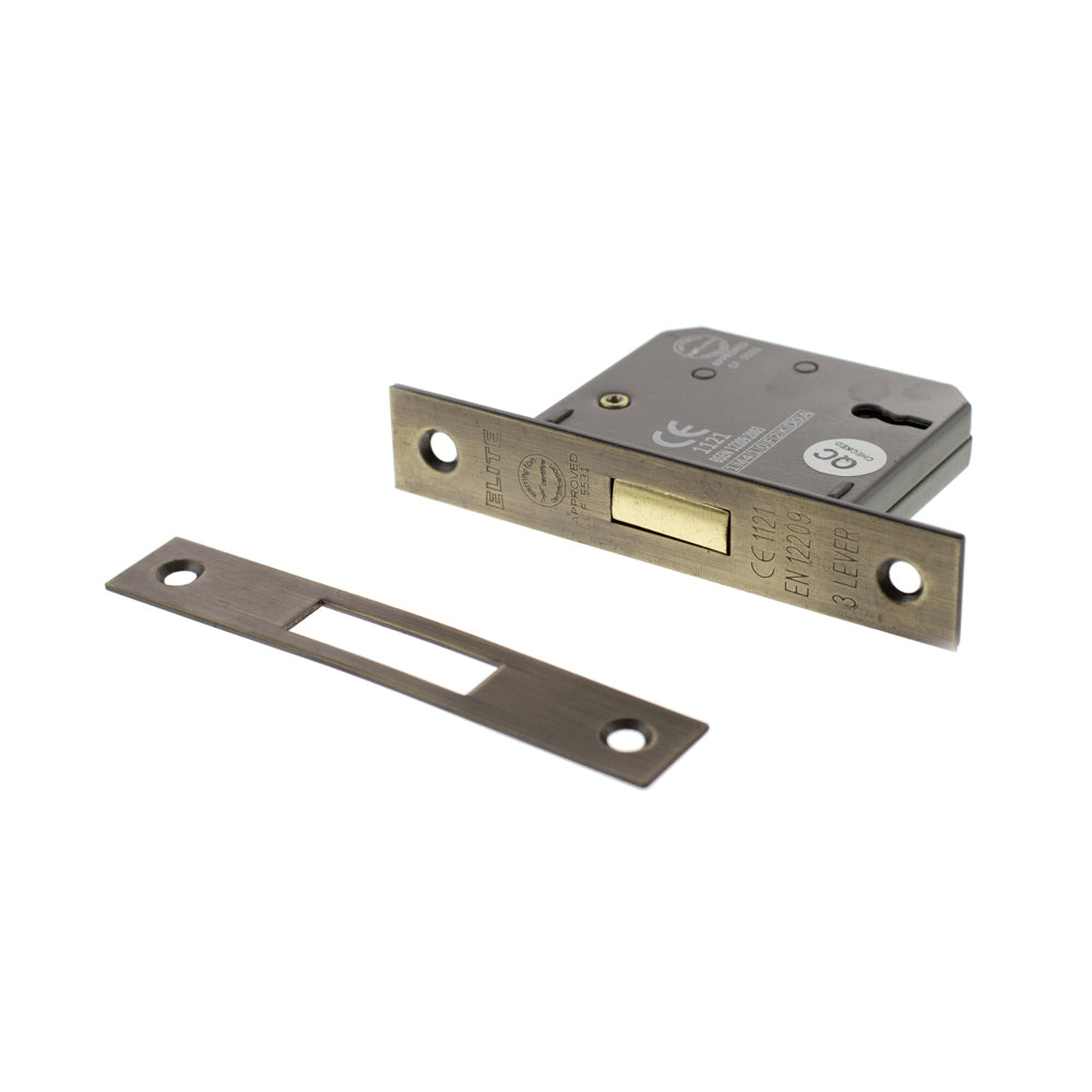 Quality image of Atlantic 3 Lever Key Deadlock [CE] Keyed Alike 3" - Matt Antique Brass | Sku. alkdead3lk3mabka | available from Trade Door Handles.