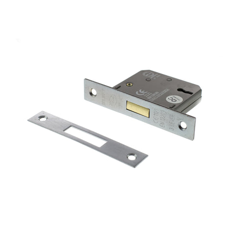 Quality image of Atlantic 3 Lever Key Deadlock [CE] Keyed Alike 3" - Satin Chrome | Sku. alkdead3lk3scka | available from Trade Door Handles.