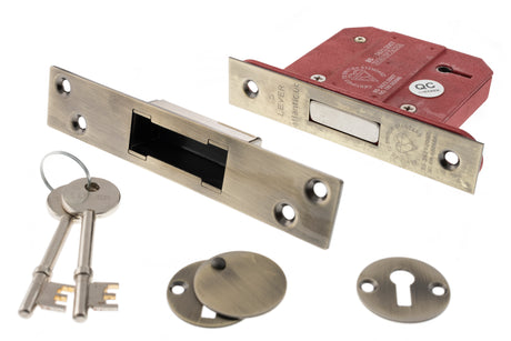 Quality image of Atlantic 5 Lever Key Deadlock [BS] Keyed Alike 2.5" - Antique Brass | Sku. alkdead5lk25abka | available from Trade Door Handles.
