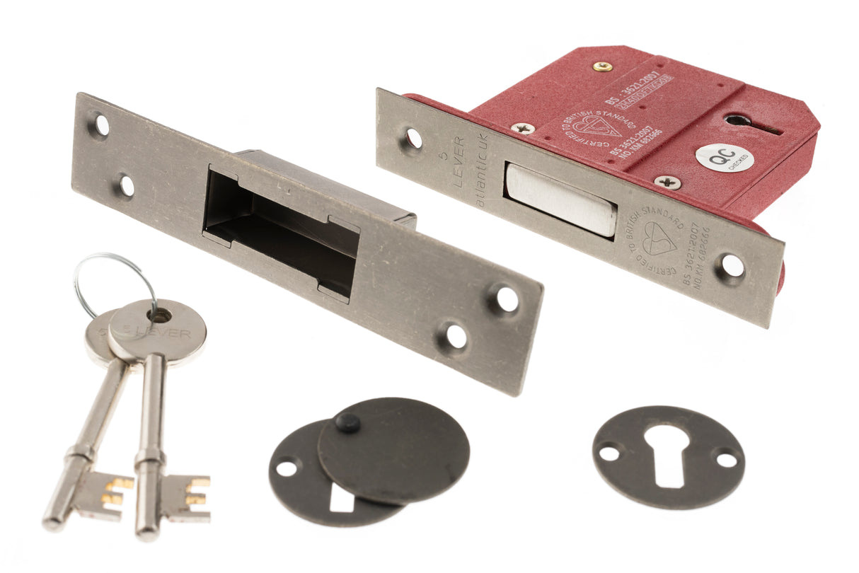 Quality image of Atlantic 5 Lever Key Deadlock [BS] Keyed Alike 2.5" - Distressed Silver | Sku. alkdead5lk25dska | available from Trade Door Handles.