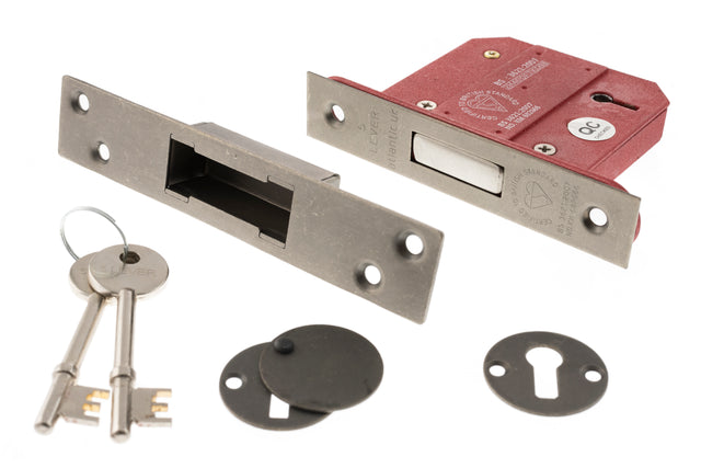 Quality image of Atlantic 5 Lever Key Deadlock [BS] Keyed Alike 2.5" - Distressed Silver | Sku. alkdead5lk25dska | available from Trade Door Handles.