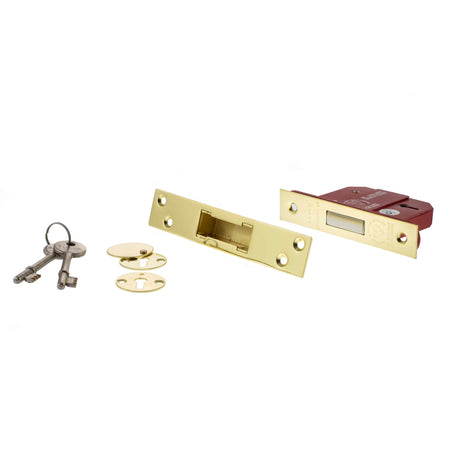 Quality image of Atlantic 5 Lever Key Deadlock [BS] 2.5" - Polished Brass | Sku. alkdead5lk25pb | available from Trade Door Handles.