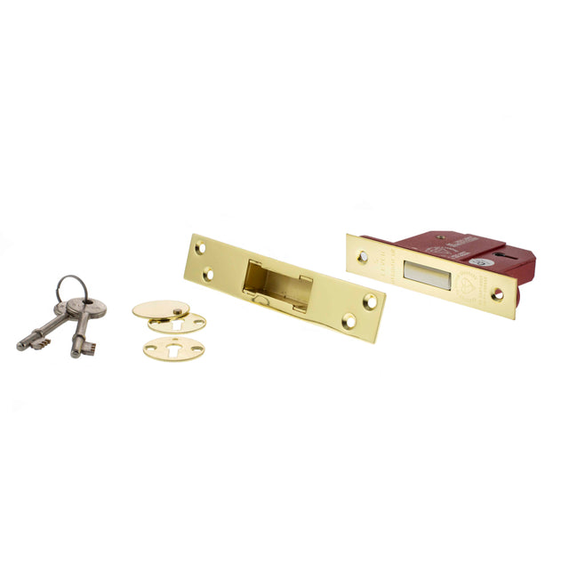 Quality image of Atlantic 5 Lever Key Deadlock [BS] 2.5" - Polished Brass | Sku. alkdead5lk25pb | available from Trade Door Handles.