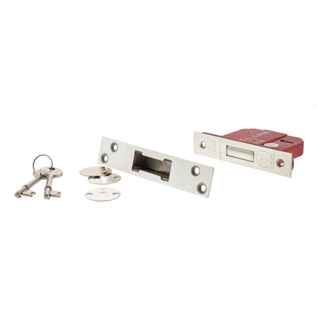 Quality image of Atlantic 5 Lever Key Deadlock [BS] 2.5" - Satin Chrome | Sku. alkdead5lk25sc | available from Trade Door Handles.