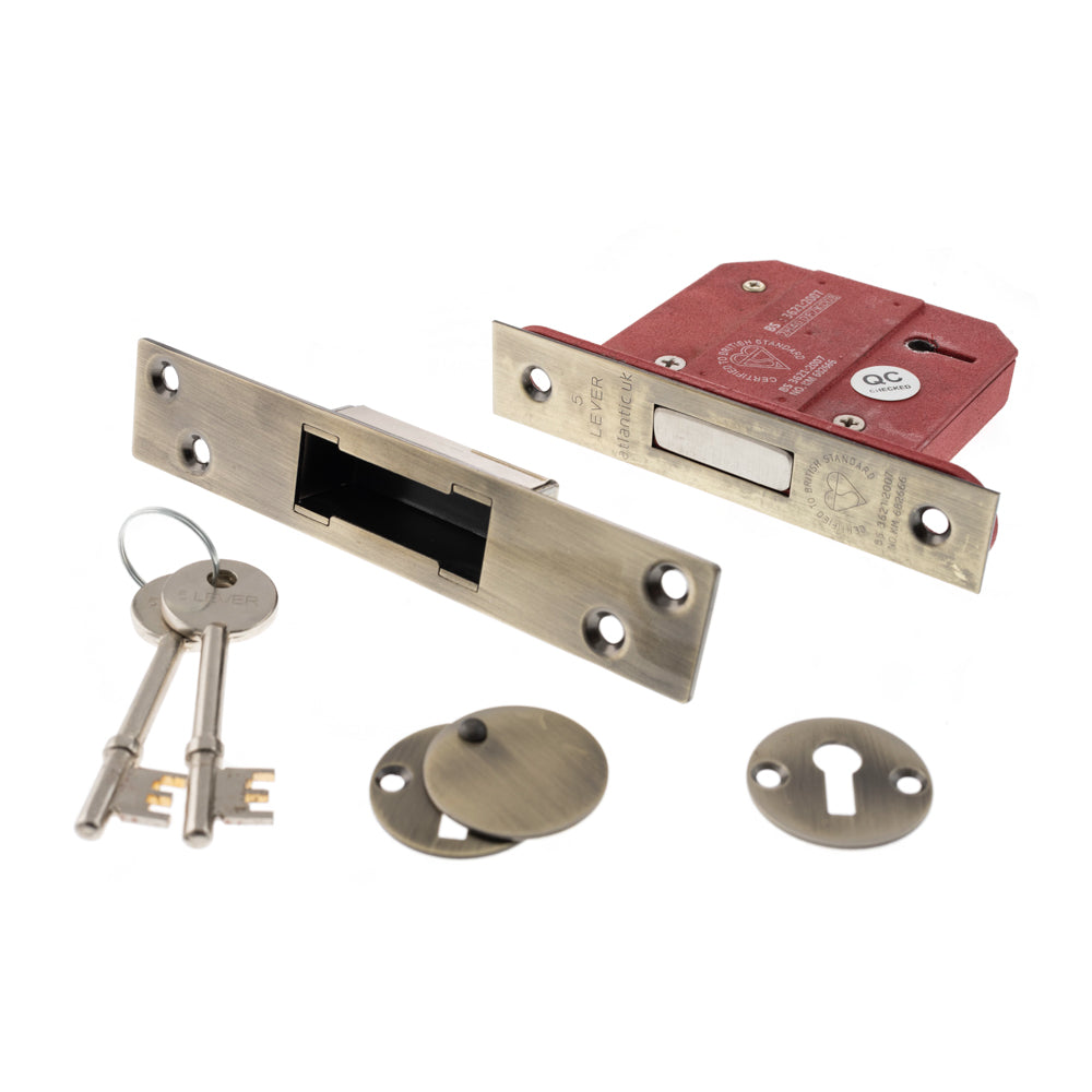 Quality image of Atlantic 5 Lever Key Deadlock [BS] 3" - Antique Brass | Sku. alkdead5lk3ab | available from Trade Door Handles.