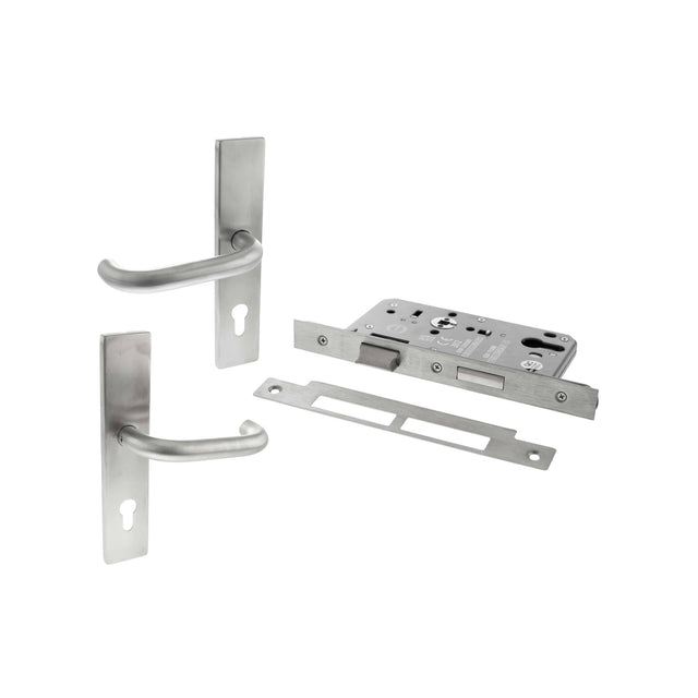 Quality image of Atlantic DIN Square Euro Profile Escape Sashlock Double Throw with RTD lever 60mm backset - Satin Stainless Steel | Sku. alkdinescs60sss | available from Trade Door Handles.