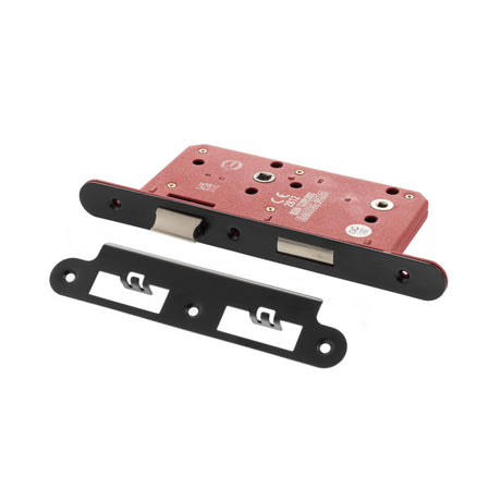 Quality image of Atlantic DIN Radius Bathroom Lock Double Turn 60mm backset - Matt Black | Sku. alkdinrb60mb | available from Trade Door Handles.