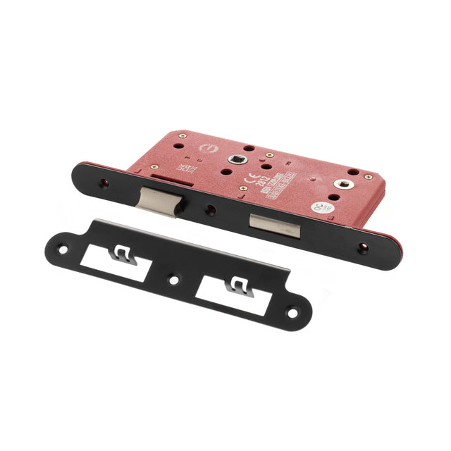 Quality image of Atlantic DIN Radius Bathroom Lock Double Turn 60mm backset - Matt Black | Sku. alkdinrb60mb | available from Trade Door Handles.