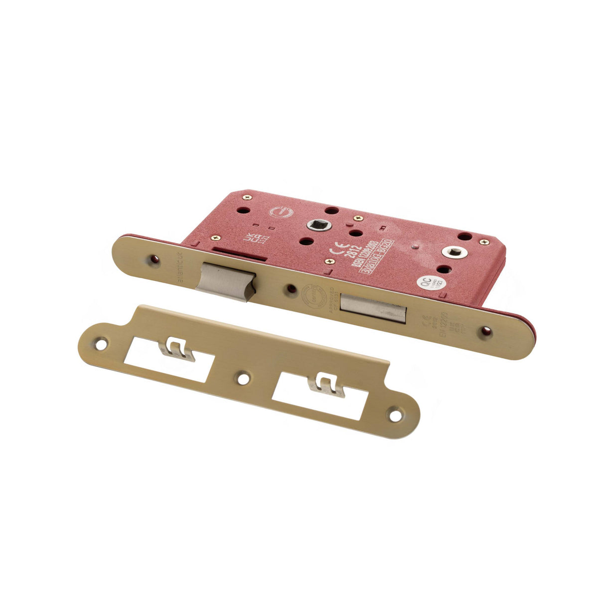 Quality image of Atlantic DIN Radius Bathroom Lock Double Turn 60mm backset - Satin Brass | Sku. alkdinrb60sb | available from Trade Door Handles.