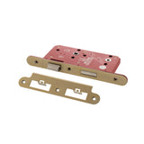 Quality image of Atlantic DIN Radius Bathroom Lock Double Turn 60mm backset - Satin Brass | Sku. alkdinrb60sb | available from Trade Door Handles.