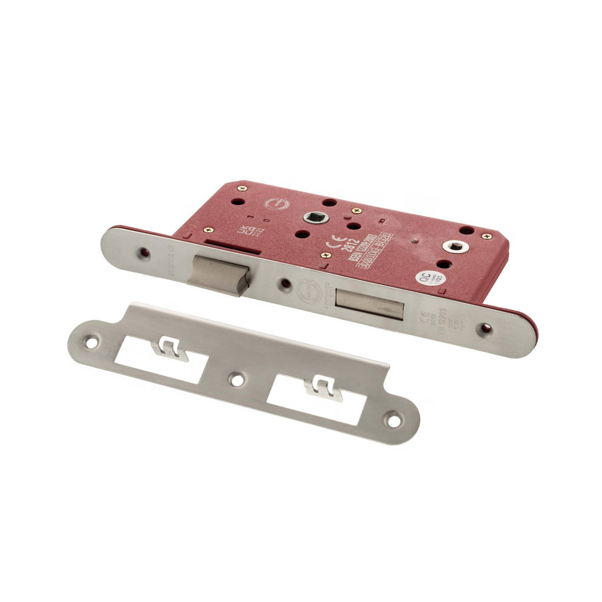 Quality image of Atlantic DIN Radius Bathroom Lock Double Turn 60mm backset - Satin Chrome | Sku. alkdinrb60sc | available from Trade Door Handles.
