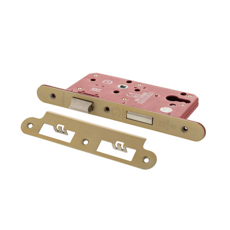 Quality image of Atlantic DIN Radius Euro Profile Sashlock Double Throw 60mm backset - Satin Brass | Sku. alkdinres60sb | available from Trade Door Handles.