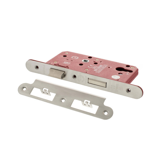 Quality image of Atlantic DIN Radius Euro Profile Sashlock Double Throw 60mm backset - Satin Chrome | Sku. alkdinres60sc | available from Trade Door Handles.