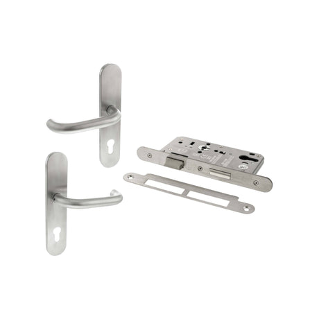 Quality image of Atlantic DIN Radius Euro Profile Escape Sashlock Double Throw with RTD lever 60mm backset - Satin Stainless Steel | Sku. alkdinrescs60sss | available from Trade Door Handles.